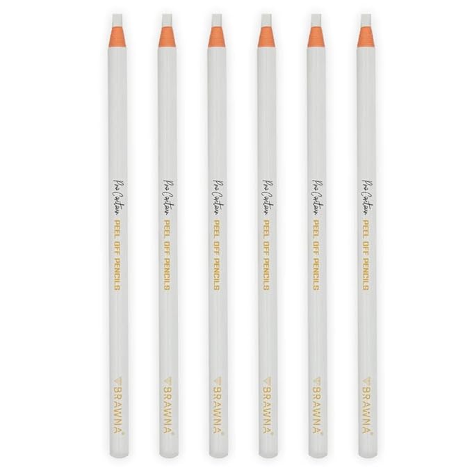 Brawna 6 Pack Brow Pro Peel Off Pencils For Lip & Eyebrow Mapping - Microblading Supplies - White