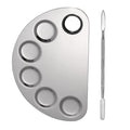 1Set of 5-Dents Half Moon Stainless Steel Cosmetic Palette with Spatula,Nail Makeup Mixing Color Plate Artist Painting Tools (Semi-Circle Five concave Color Palette)