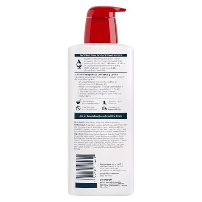 Eucerin Roughness Relief Body Lotion for Extremely Dry, Rough Skin, Urea Enriched Body Moisturizer, 16.9 Fl Oz Bottle