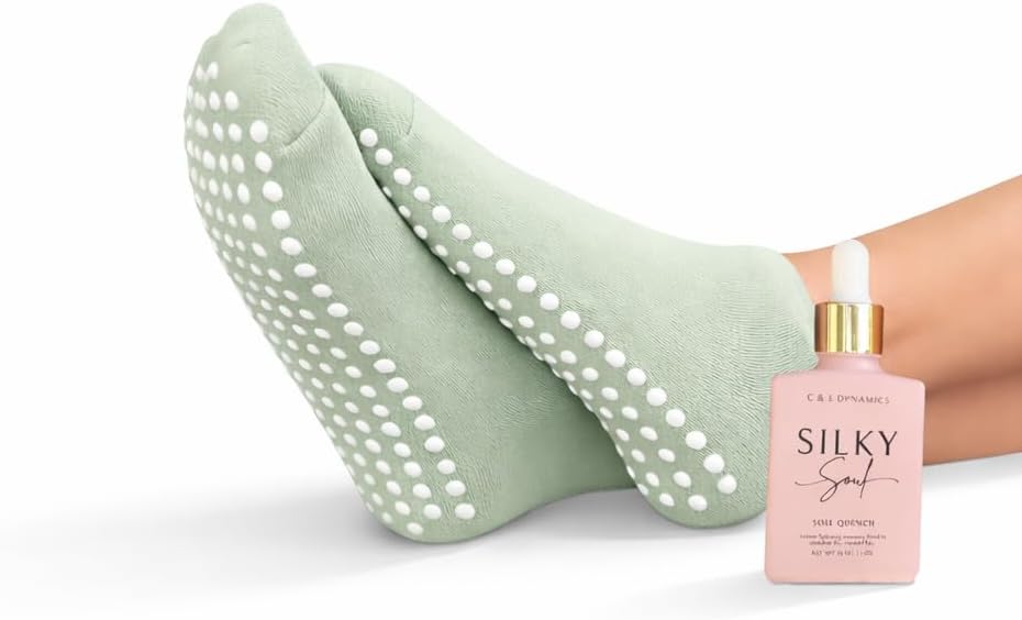 Moisturizing Socks for Dry Feet & Cracked Heels – Silky Soul Silicone Infused Hydrating Foot Care Socks with Tincture, Reusable Overnight Foot Repair & Heel Softening Treatment