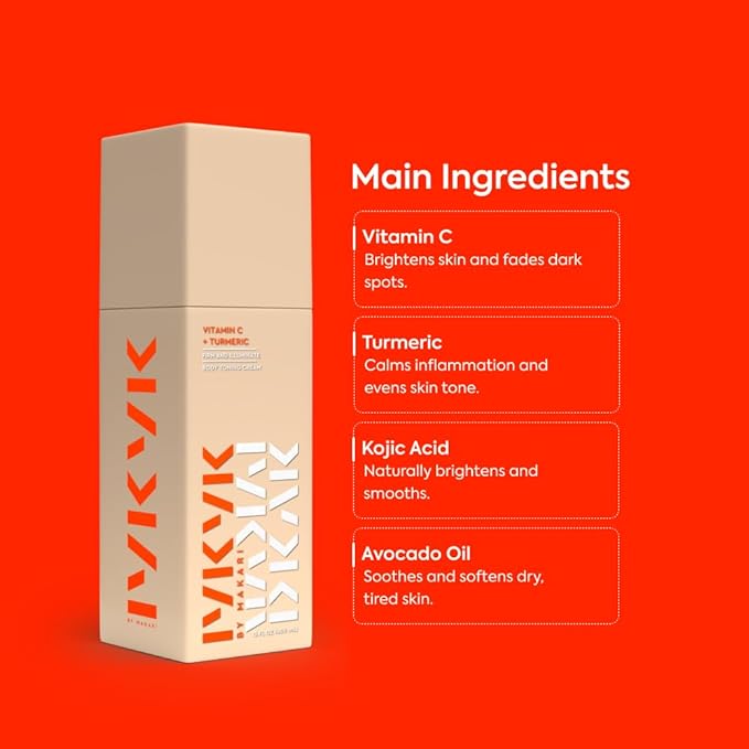 MAKARI IYKYK Vitamin C + Turmeric Body Toning Cream | Lightweight Firming Lotion for Women | Helps Improve the Look of Dark Spots | Vegan, Fragrance-Free