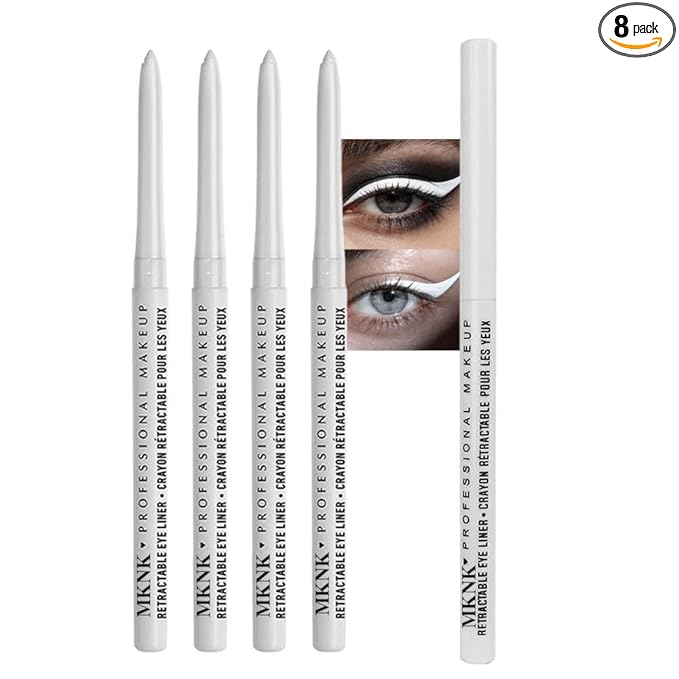 4Pcs Retractable Creamy Eyeliner & Eyeshadow Sticks for Women, Black White Brown Blue Purple Green Gray Colors, Ultra Pigmented Eye Pencils, Matte Satin Finish,Vegan (4 Pcs: 04# Pure White)
