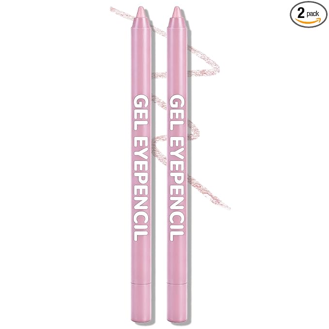 2 PCS Light Pink Eyeliner Pencil Set, Shimmer Gel Waterline Eye Liner Brightener Pen, Multi-Use Creamy Glitter Metallic Eyeshadow High Pigmented Long-Lasting for Older Women with Sharpener