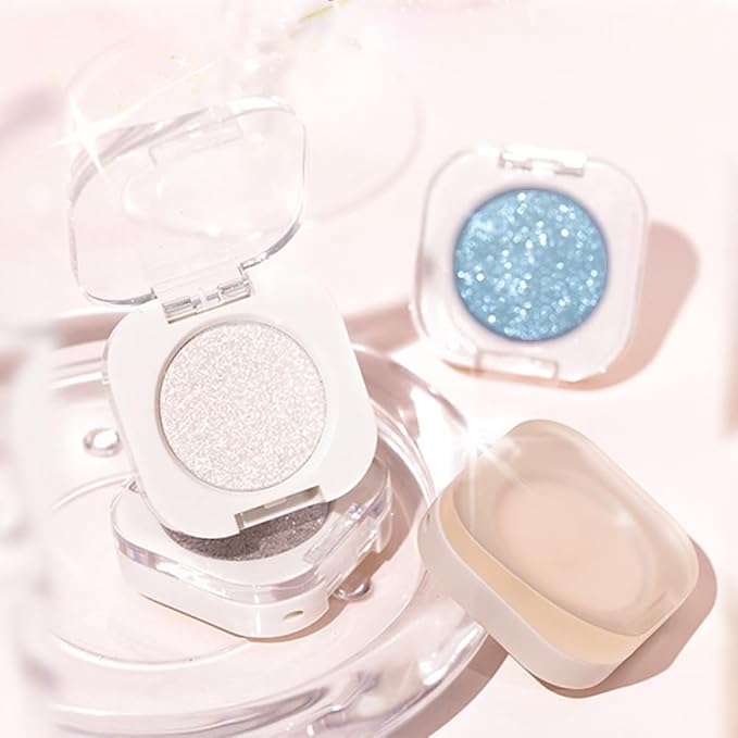 Pear White Glitter Single Eyeshadow, Lightweight Blendable Mini Eye Shadow for Older Women, Monochrome Eyeshadow Palette Makeup Pigmented Waterproof, Vegan & Cruelty-Free, 11