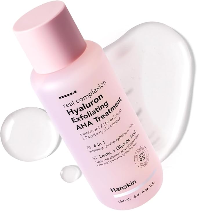 Hanskin Hyaluron Exfoliating AHA Treatment – Korean Exfoliating Toner with Glycolic & Lactic Acid for Smooth, Hydrated, Glass Skin | pH-Balanced Daily Skin Booster for Dull, Dry Skin, 5.07 fl oz