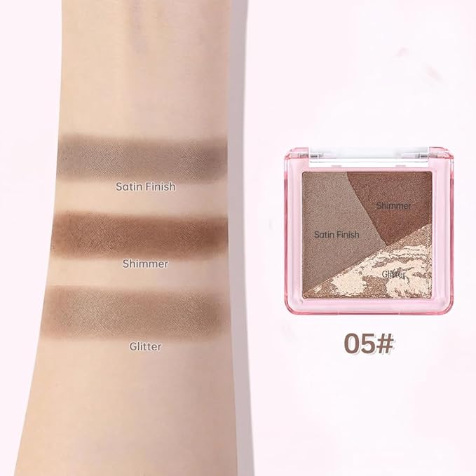 Warm Brown Gold Shimmer Baked Eyeshadow Palette, 3 Color High Pigment Blendable Eye Shadow Makeup for Older Women, Travel Mini Palette Suitable for All Eye Shapes, Vegan Cruelty-Free Glam Look 05#