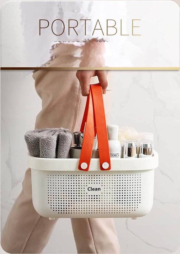 2 Pack Plastic Basket with Handles, Portable Shower Caddy Basket, Dorm Caddy Storage Organizer for Shampoo, Conditioner, Lotion, Bathroom 12.4 * 6.14 * 7inch - White