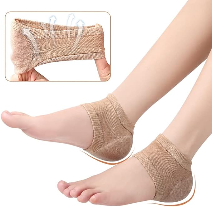 Moisturizing Heel Socks, 2 Pairs Soft Gel Lined Heel Socks for Dry Rough Cracked Feet, Gel Heel Repair Socks Overnight Moisturizing Spa Socks for Softening and Repairing Chapped Feet Skin Care (Skin)