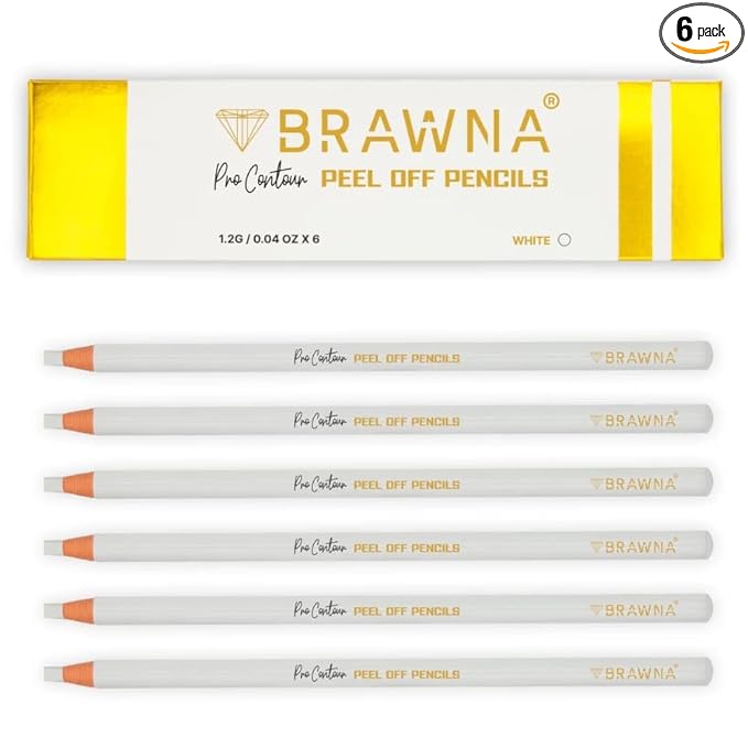 Brawna 6 Pack Brow Pro Peel Off Pencils For Lip & Eyebrow Mapping - Microblading Supplies - White