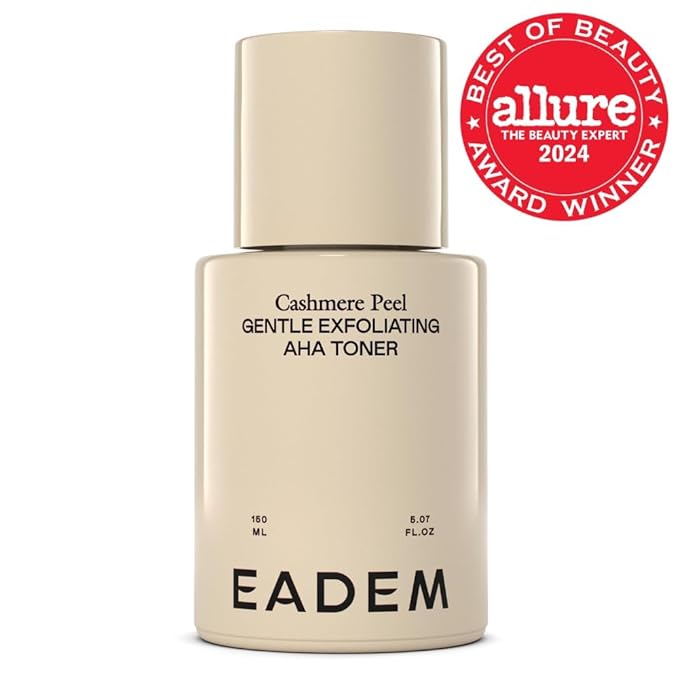 EADEM Gentle Exfoliating AHA & PHA Toner, Milky Rice Toner Exfoliant with Lactic, Azelaic, & Tranexamic Acid, Rice Water AHA Exfoliator & Pore Minimizer for Face and Body, 5.0 oz, Cashmere Peel
