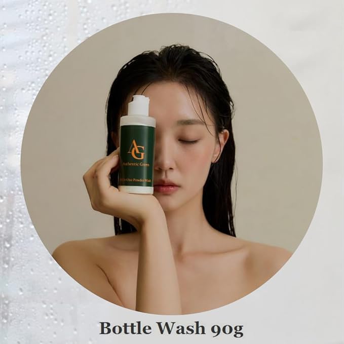 Authentic Green All In One Powder Wash Bottle ㅣ Gentle Natural Cleanser For Face ㅣ Refillable Skincare ㅣ Easy Dissolving Powder Formula ㅣ Daily Refreshing Skin Care ㅣ Botanical Extracts - 90g
