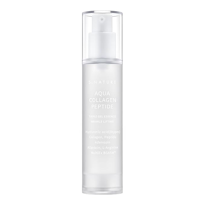 S.NATURE Aqua Collagen Peptide Triple Gel Essence, Firming & Hydrating Face Essence, Plumping and Calming Gel Serum with 8 Hyaluronic Acids, Adenosine, Oil-Free Korean Skincare
