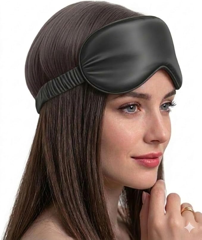 [3 Pack] QSYW Sleep Masks, Satin Eye Mask for Sleeping - Silky Eye Masks Bulk with Storage Bag & Elastic Strap,Black