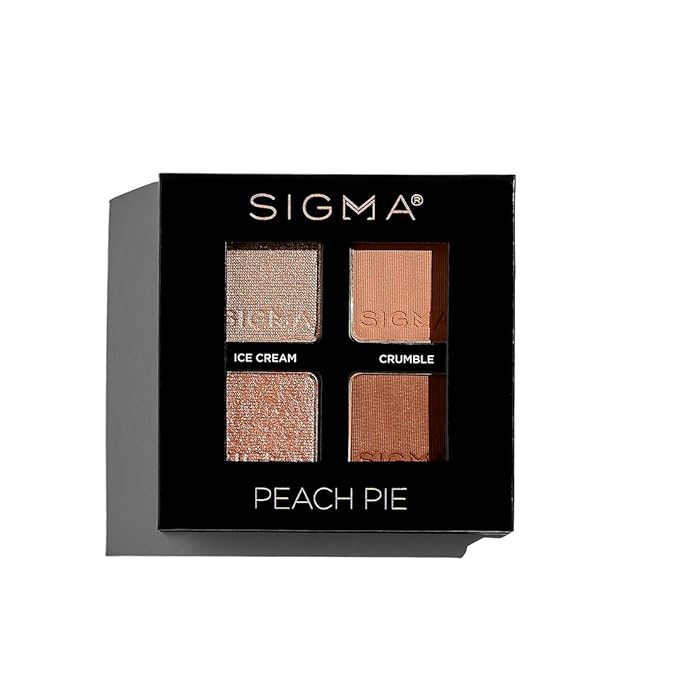 Sigma Beauty Peach Pie Eyeshadow Quad — Makeup Eyeshadow Quad with a Buttery Soft Formula and Buildable, Blendable Shades for a Flawless Eye Look, Designed for All Day Wear