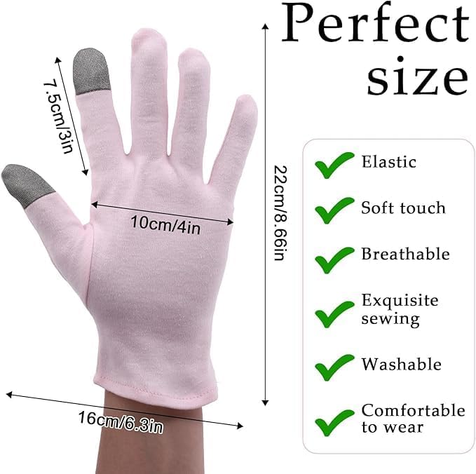 HandLove Premium 100% Cotton Gloves | Moisturizing Gloves for Dry Hands | Overnight Sleeping & Eczema | Touchscreen Friendly | Baby Pink, 2Pairs