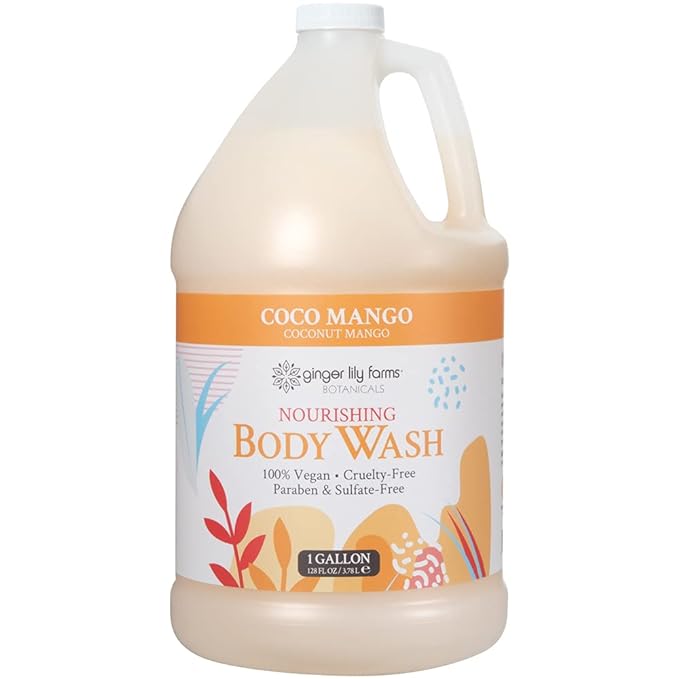 Ginger Lily Farms Botanicals Nourishing Body Wash, 100% Vegan & Cruelty-Free, Coconut Mango Scent, 1 Gallon Refill 128 Ounce (Pack of 4)