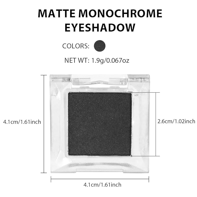 Eyeshadow Single Matte, High-Pigment Monochrome Eye Shadow Pressed Powder, Everyday Velvety Silky Eye Makeup Looks, Professional Long-Lasting Waterproof Single Eyeshadow Palette, Smoky Black 03