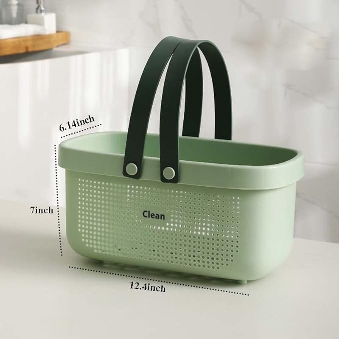 Bath Toy Storage, Plastic Storage Shower Basket with Handle for Bathroom, Health, Cosmetics, Hair Supplies and Beauty Products 2 Pack 12.4 * 6.14 * 7inch - Light Green