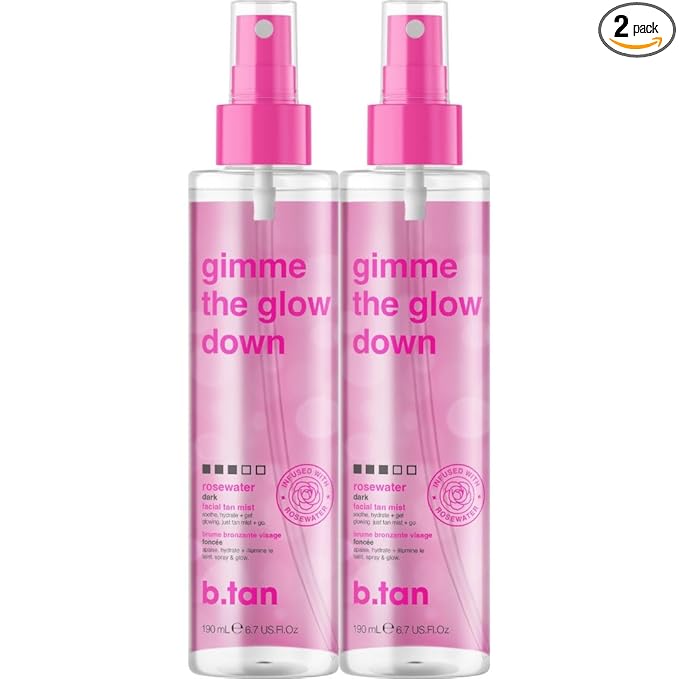 b.tan Clear Face Tan Mist Bundle | Gimme The Glow Down - Facial Tanner Spray, Gradual Bronzing Sunless Tanning Water, Infused with Rosewater, No Fake Tan Smell, 6.7 Fl Oz, Pack of 2