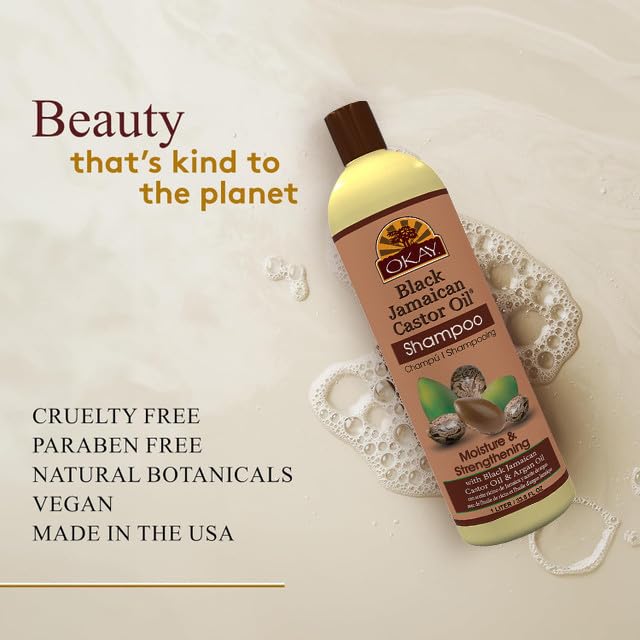 OKAY Black Jamaican Castor Oil Shampoo - Jamaican Castor Shampoo for Hair Growth, Natural Moisturizing Shampoo to Strengthen & Restore Damaged Hair for Women and Men - 33 Oz