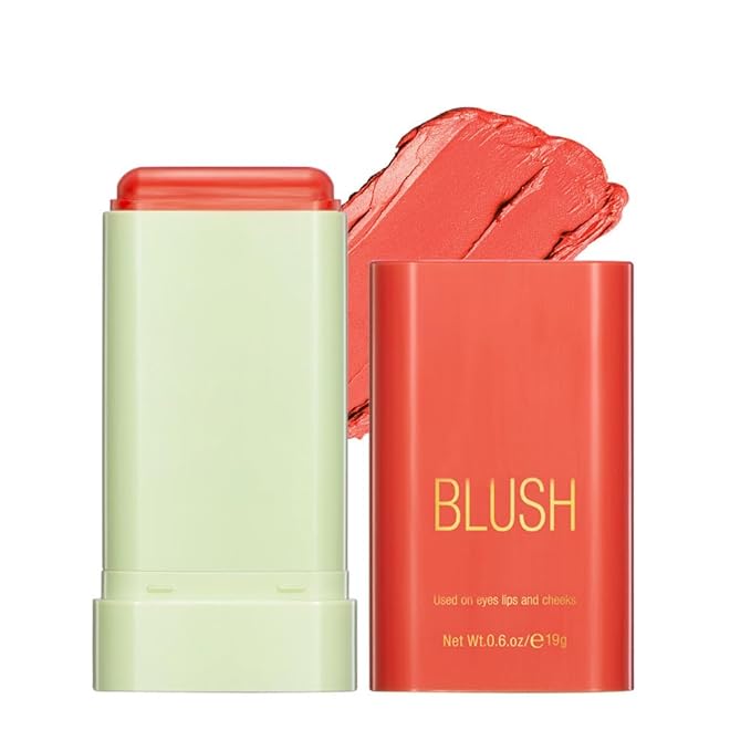 FYEBOO Multi-Use Makeup Blush Stick, Cream Blush Stick, Tinted Solid Moisturizer Stick for Cheek & Eyes & Lips, Waterproof Natural Nude Makeup, Suitable for All Skin (3#Coral Orange)