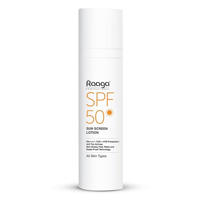 Raaga Sunscreen Lotion SPF 50 | Lightweight Non Greasy Water Resistant | 1.86 Fl Oz 55ml