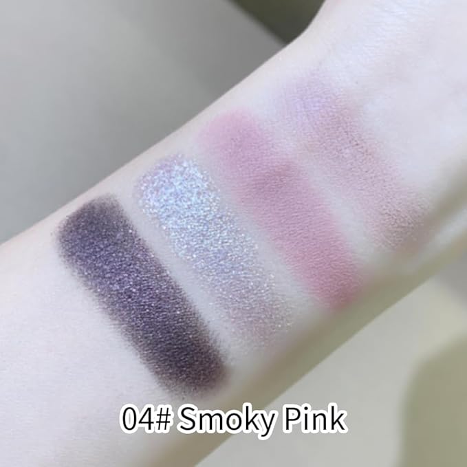 4 Colors Neutral Nude Eyeshadow Palette, Matte Shimmer & Glitter Shades, Pink Rose Plum Brown Warm Tones, Blendable Long-Lasting Eye Makeup for Mature Women, Blue & Green Eyes, Natural Daily Look 04