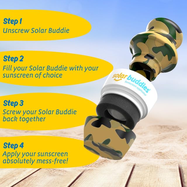 Solar Buddies Sunscreen Applicator - Camo Single - Refillable Roll on Sponge Sunscreen, Suncream & Lotion Applicator For Kids, Adults & Families - Holds 3.4fl oz, Perfect Size for Travel