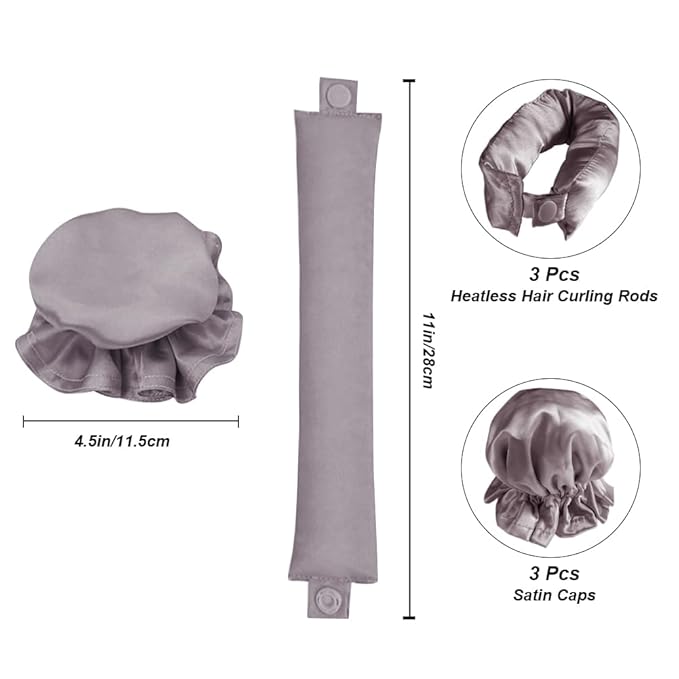 Hair Rollers Set - 6 Satin Hair Curlers with Headband and Cap for Heatless, No-Heat Curls on All Hair Types (Purple)