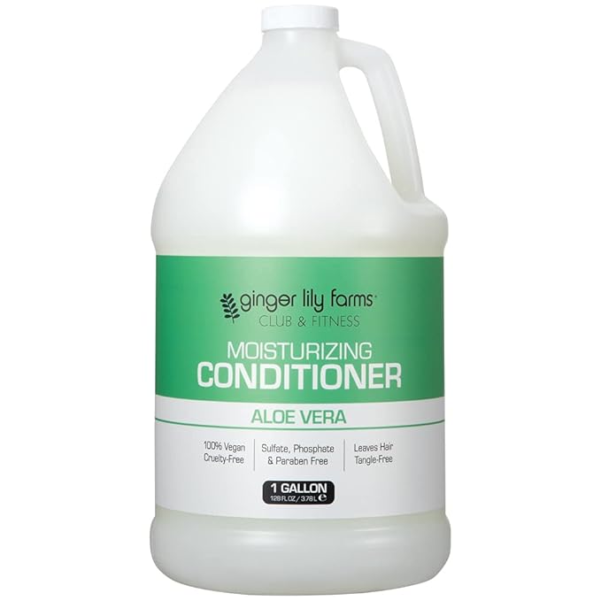 Ginger Lily Farms Club & Fitness Moisturizing Conditioner for Dry Hair, 100% Vegan & Cruelty-Free, Aloe Vera Scent, 1 Gallon (128 fl oz) Refill, white (Pack of 4)
