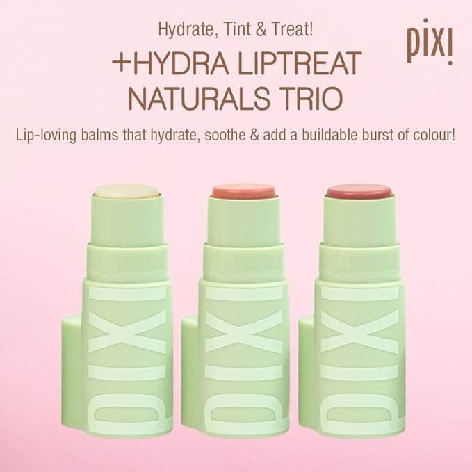 Pixi Beauty +Hydra LipTreat Naturals Trio | Tinted Hydrating Lip Balms in 3 Shades | Clear, Peach-y, and Nectar | 0.16 oz / 4.8 g