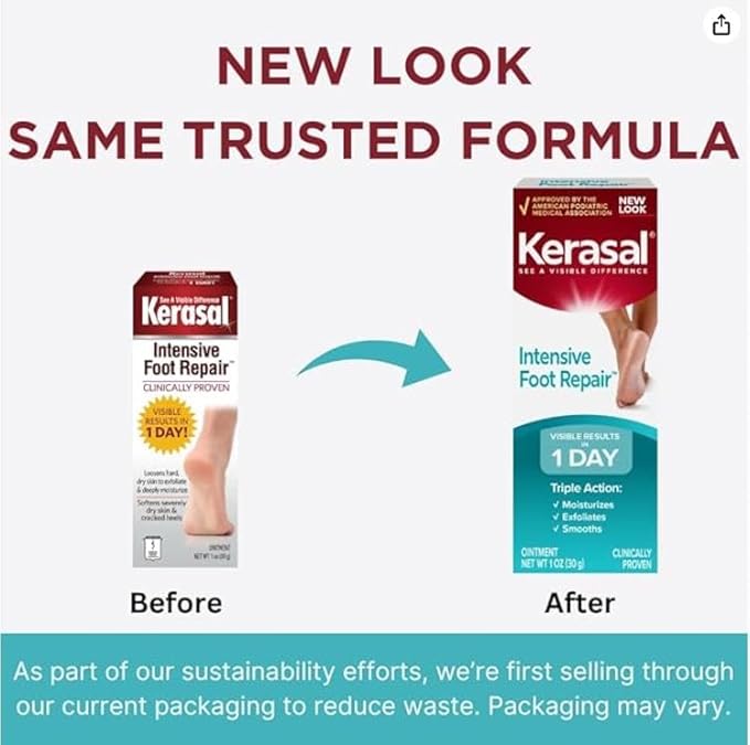 Kerasal Intensive Foot Repair Skin Healing Ointment for Cracked Heels and Dry Feet 1 oz , 2 Count, (Pack of 2)