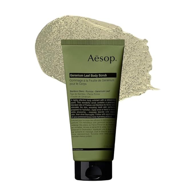 Aesop Geranium Leaf Body Scrub | Exfoliating Body Polish with Bamboo & Pumice | Smoothing, Cleansing Scrub for Dry, Rough Skin | Fresh Citrus, Green Aroma | 6.2 oz