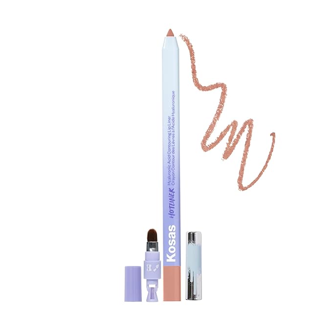 Kosas Hotliner Retractable Lip Liner Pencil with Built-In Brush & Sharpener - Easy Contouring, Hydrating, Long-Lasting - Pigmented Creamy Texture for Plumping Lips - Hyaluronic Acid & Konjac -100