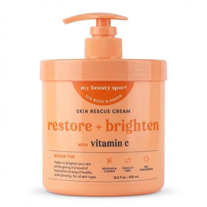 My Beauty Spot Vitamin C Hand Cream with Pump – Restore & Brighten Moisturizing Hand Lotion for Extremely Dry Cracked Hands, Non-Greasy Body Moisturizer & Hand Cream for Women - (16.9 fl oz)
