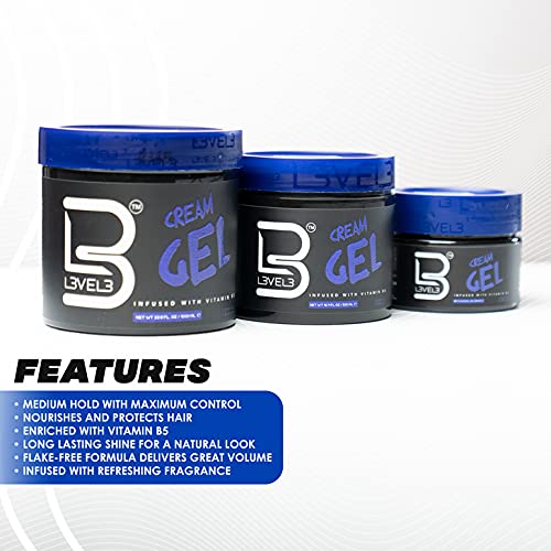 L3 Level 3 Cream Gel - Provides Volume and Medium Hold - With Vitamins to Nourish and Protect Hair Level Three Mens Hair Styling Cream (1000 ML, Large)