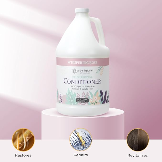 Ginger Lily Farms Botanicals Moisturizing Conditioner for Dry Hair, 100% Vegan & Cruelty-Free, Whispering Rose Scent, 1 Gallon (128 fl oz) Refill