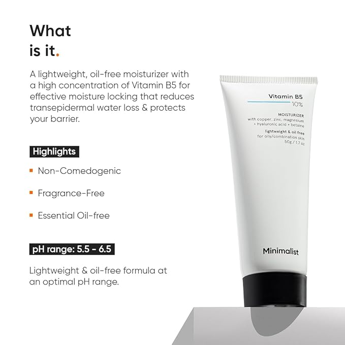 Minimalist Panthenol (Vitamin B5) 10% Face Moisturizer for Oily & Acne Prone Skin Moisturizer for Dehydrated and Damaged Skin | For Women & Men | 1.7 Oz / 50 gm
