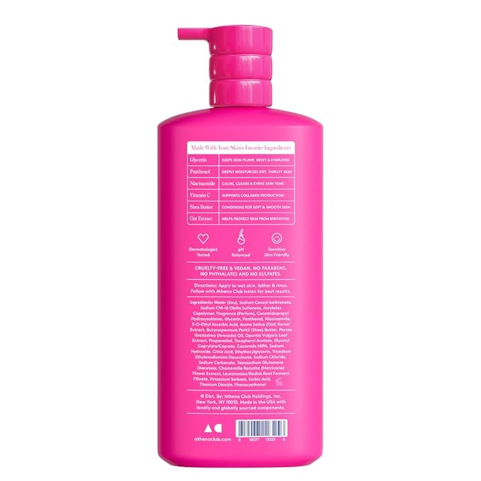 Athena Club Skin Replenishing Body Wash for Women, Sulfate Free Nourishing Cleanser with Niacinamide, Gently Cleanses Without Stripping, Super Pink Scent, 18 fl oz