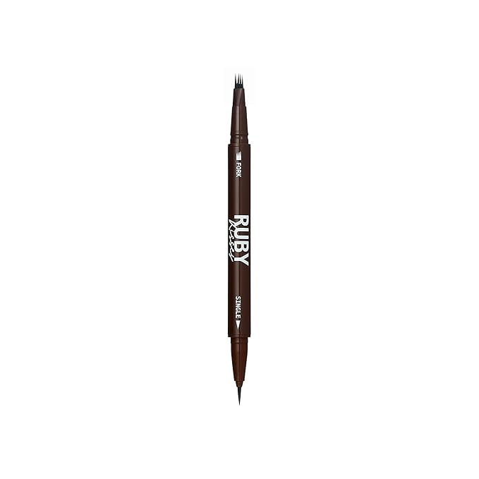 Ruby Kisses Go Brow Microblading Eyebrow Pen, Waterproof Eyebrow Pencil for Women, Dual-Ended Liquid Tattoo Brow Pencil With 4-Fork & Precise Brush Tip for Natural Hair-Like Strokes (Chocolate)