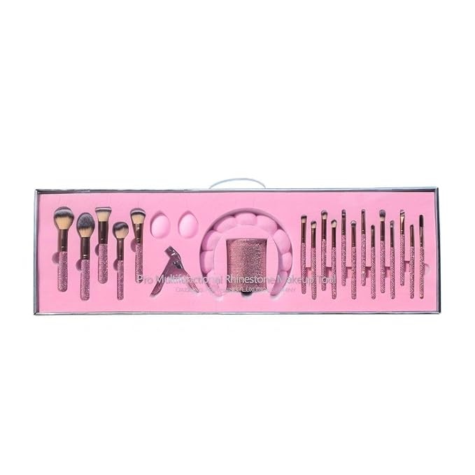 Stlalsa-Professional Makeup Brush Set, 23 Pieces, Pink and White Synthetic Brushes with Diamond Handle, for Powder, Contour, Eyeshadow Application (rosa)