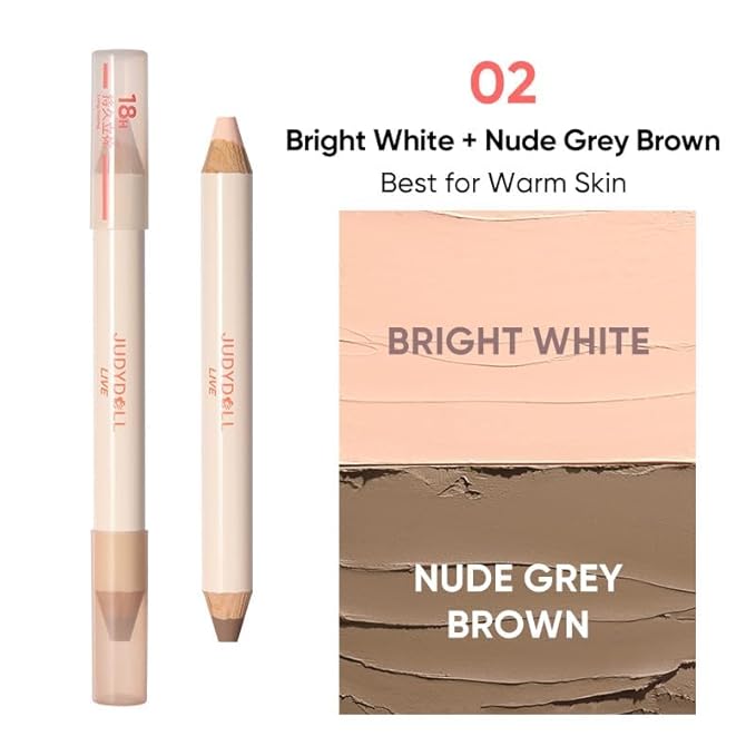 JUDYDOLL Quick-Fix Contour Duo, 2-in-1 Cream Contour Stick with Highlighter,18H Waterproof & Sweat-Proof, Lightweight Non-Sticky Formula, For Sculpting & Defining (02)