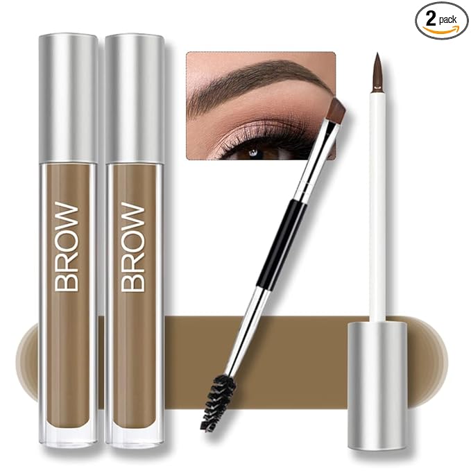 Waterproof Eyebrow Gel for Long Lasting, Highly Tinted Liquid Eye Brow Makeup, Sweatproof, Natural (Brunette 2 pcs)