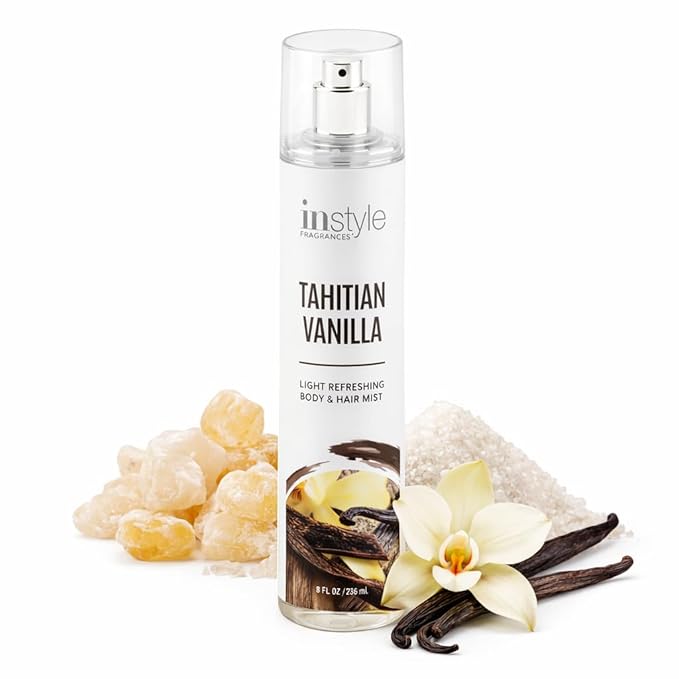 Instyle Fragrances | Body & Hair Mist | Tahitian Vanilla Scent | With Panthenol | CLEAN, Vegan, Paraben Free, Phthalate Free | Premium 8 Fl Oz Spray Bottle