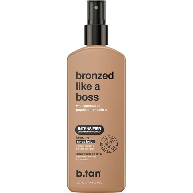 b.tan Sun Tanning Lotion Spray | Bronzed Like a Boss - Brown Outdoor Bronzing Accelerator, Best Tan Intensifier, No SPF, Packed with Coconut Oil, Peptides, & Vitamin E, Australian Brand, 8.45 Fl Oz