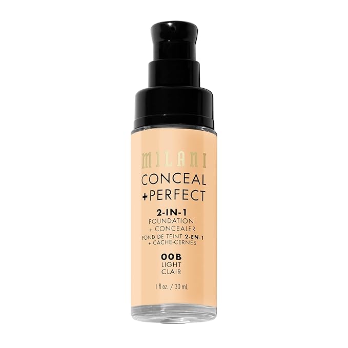 Milani Conceal + Perfect 2-in-1 Foundation + Concealer for a Flawless Complexion, Under Eye Corrector, Cover Redness and Imperfections, Waterproof and Sweatproof - 00B-Light