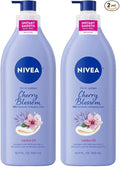 NIVEA Oil Infused Cherry Blossom and Jojoba Oil Body Lotion for Women, Fast-Absorbing and Non-Greasy Cherry Blossom Scented Lotion Moisturizes for 48 Hours, 16.9 Fl Oz Pump Bottle (Pack of 2)