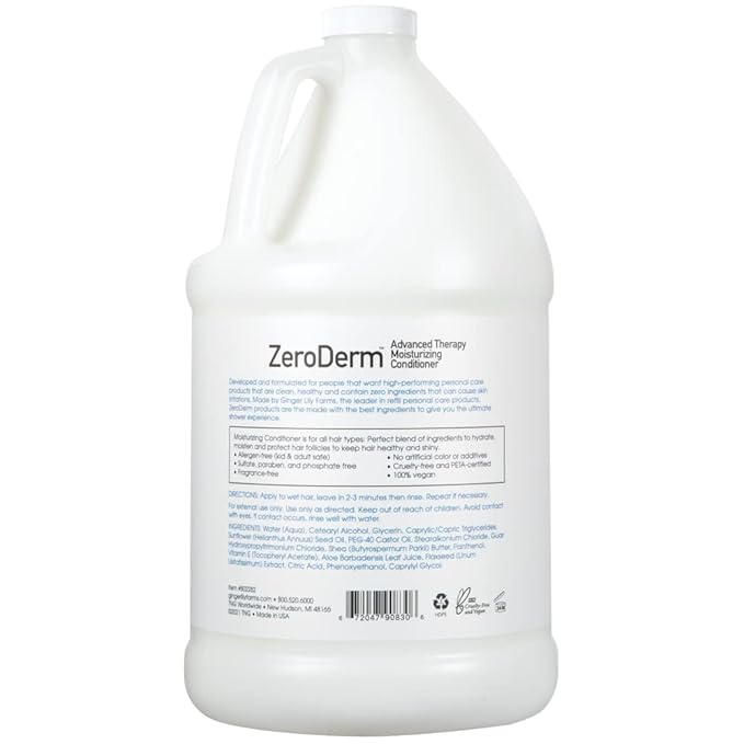 Ginger Lily Farms Botanicals ZeroDerm Advanced Therapy Moisturizing Conditioner for All Hair Types 100 Vegan CrueltyFree Fragrance Free 1 Gallon Refill Pack of, White, Unscented, 4 Count, (Pack of 4)