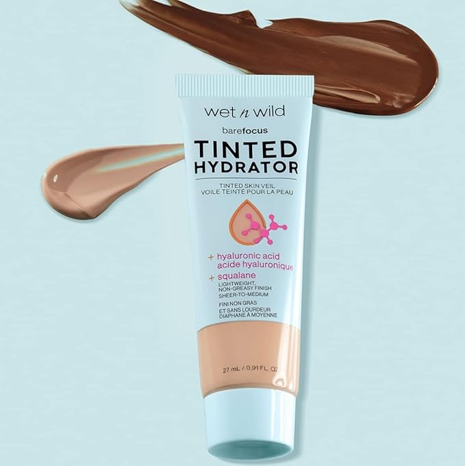 wet n wild Bare Focus Tinted Hydrator Tinted Skin Veil, Lightweight Buildable Coverage with Hyaluronic Acid & Vegan Squalane, Semi-Matte Finish, Cruelty-Free - Medium Tan (Pack of 2)