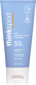 Thinksport SPF 50+ Sunscreen for Face with Clear Zinc Oxide, 2 Fl Oz – Safe, Natural, Water Resistant Face Sunscreen UVA/UVB Sun Protection – Vegan, Reef Safe Sunscreen